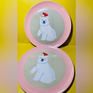 Wondershop Melamine Plate Polar Bear Red Bird 10" Dinner‎ Pink Color Set Of 2